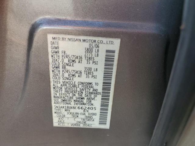 5N1AR18UX6C662405 - 2006 NISSAN PATHFINDER LE თაფლისფერი ფოტო 13