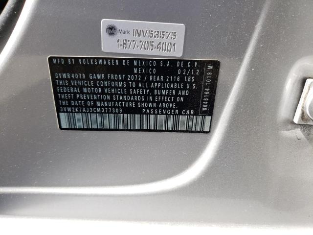 3VW2K7AJ3CM377309 - 2012 VOLKSWAGEN JETTA BASE SILVER photo 12