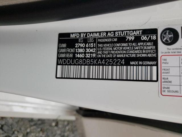 WDDUG8DB5KA425224 - 2019 MERCEDES-BENZ S 560 WHITE photo 12