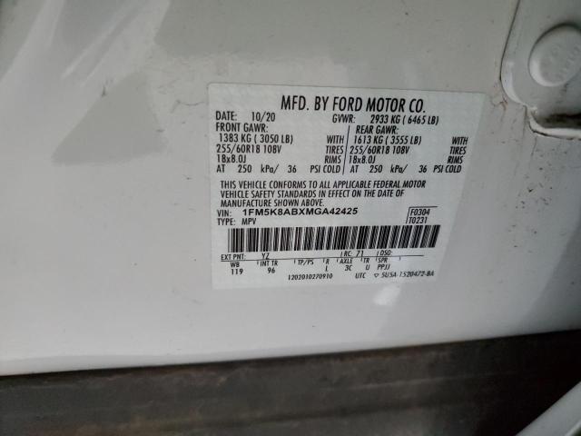 1FM5K8ABXMGA42425 - 2021 FORD EXPLORER POLICE INTERCEPTOR WHITE photo 12