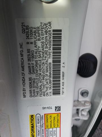 19UUB6F58MA008558 - 2021 ACURA TLX TECH A WHITE photo 12
