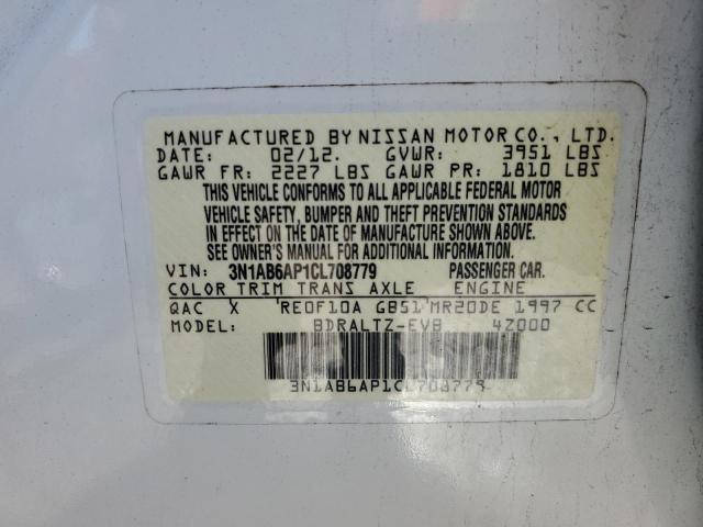 3N1AB6AP1CL708779 - 2012 NISSAN SENTRA 2.0 WHITE photo 12