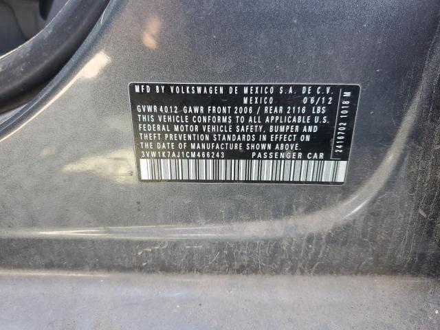 3VW1K7AJ1CM466243 - 2012 VOLKSWAGEN JETTA BASE GRAY photo 12