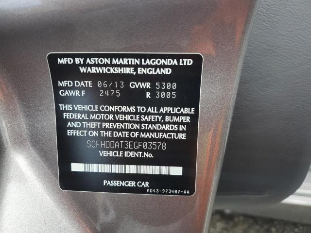 SCFHDDAT3EGF03578 - 2014 ASTON MARTIN RAPIDE GRAY photo 12