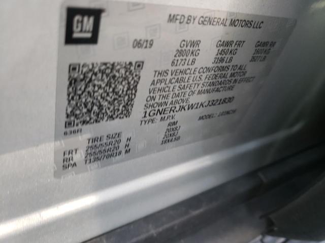 1GNERJKW1KJ321830 - 2019 CHEVROLET TRAVERSE RS SILVER photo 12