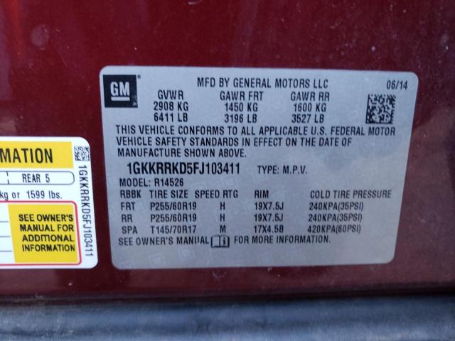 1GKKRRKD5FJ103411 - 2015 GMC ACADIA SLT-1 RED photo 13