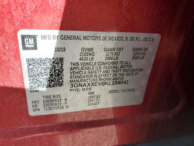 3GNAXXEV0KL198041 - 2019 CHEVROLET EQUINOX PREMIER RED photo 13