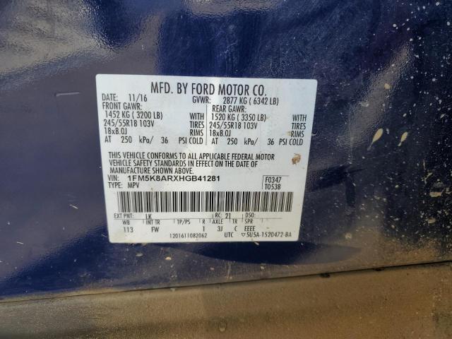 1FM5K8ARXHGB41281 - 2017 FORD EXPLORER POLICE INTERCEPTOR Mavi foto 12