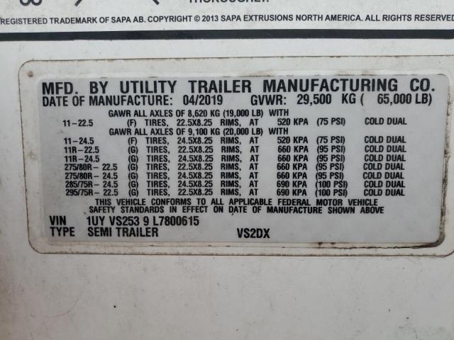 1UYVS2539L7800615 - 2020 UTILITY TRAILER Ağ foto 10