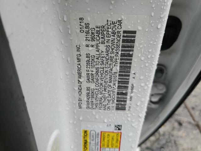 1HGCV1F11JA101078 - 2018 HONDA ACCORD LX WHITE photo 12