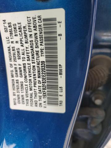 19XFB2F83EE220339 - 2014 HONDA CIVIC EX BLUE photo 12