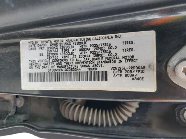 5TEGN92N13Z252244 - 2003 TOYOTA TACOMA DOUBLE CAB PRERUNNER BLACK photo 12