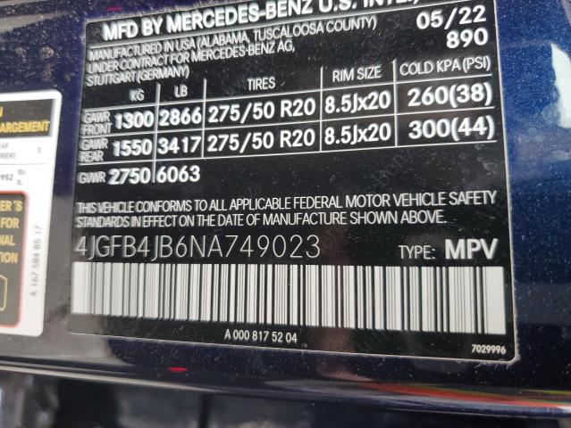 4JGFB4JB6NA749023 - 2022 MERCEDES-BENZ GLE 350 BLUE photo 13