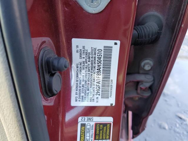 2HGFA1F89AH504510 - 2010 HONDA CIVIC EX MAROON photo 13