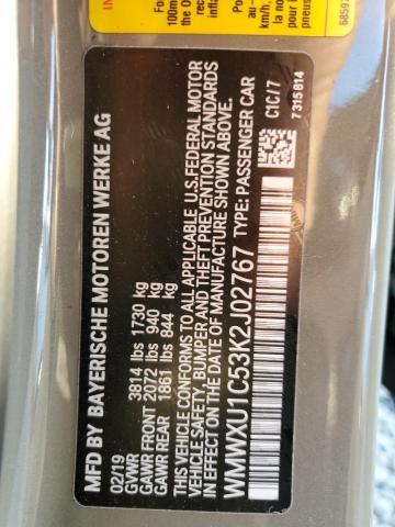 WMWXU1C53K2J02767 - 2019 MINI COOPER GRAY photo 13
