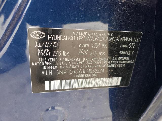 5NPEG4JA1LH062224 - 2020 HYUNDAI SONATA SE BLUE photo 12