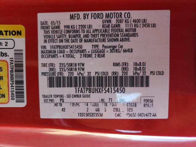 1FATP8UHXF5415450 - 2015 FORD MUSTANG RED photo 12