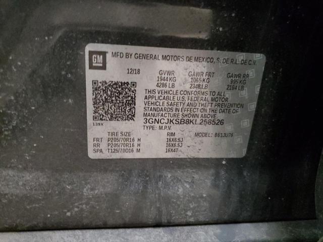 3GNCJKSB8KL258526 - 2019 CHEVROLET TRAX LS GRAY photo 12