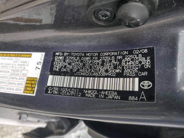 JTDKB20U483389902 - 2008 TOYOTA PRIUS CHARCOAL photo 12