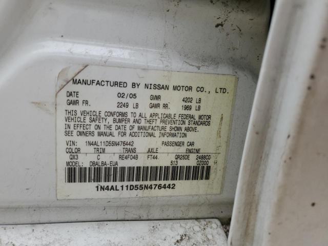 1N4AL11D55N476442 - 2005 NISSAN ALTIMA S WHITE photo 12