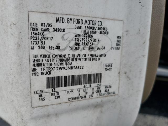 1FTRX12W95NB26622 - 2005 FORD F150 WHITE photo 12