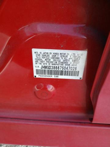 JHMGD38667S047026 - 2007 HONDA FIT S RED photo 12