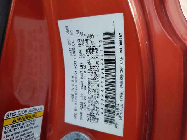 4A3AK44T96E034179 - 2006 MITSUBISHI ECLIPSE SE ORANGE photo 12