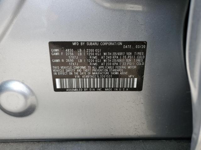 4S4BTACC1L3201531 - 2020 SUBARU OUTBACK PREMIUM SILVER photo 13