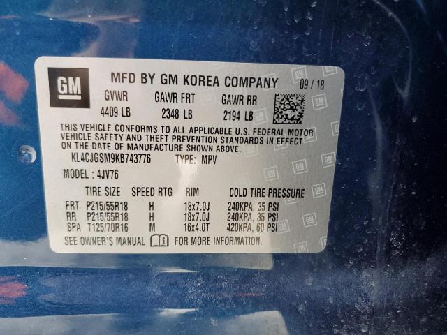 KL4CJGSM9KB743776 - 2019 BUICK ENCORE ESSENCE BLUE photo 13