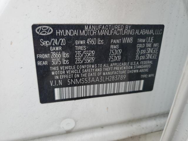 5NMS53AA3LH283789 - 2020 HYUNDAI SANTA FE LIMITED WHITE photo 14