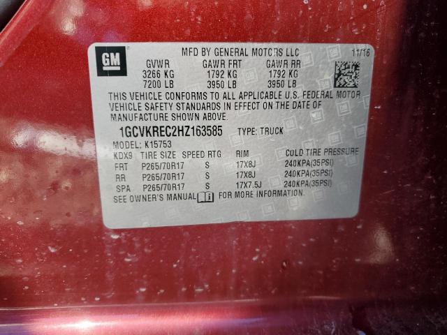 1GCVKREC2HZ163585 - 2017 CHEVROLET SILVERADO K1500 LT MAROON photo 12