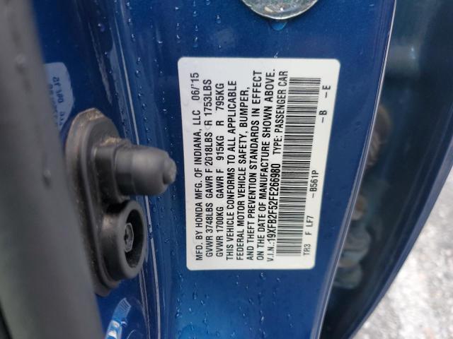 19XFB2F52FE266980 - 2015 HONDA CIVIC LX BLUE photo 12