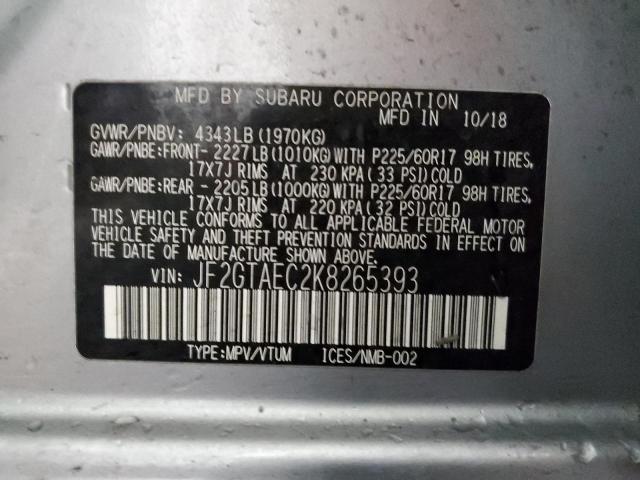 JF2GTAEC2K8265393 - 2019 SUBARU CROSSTREK PREMIUM 银色 照片 12