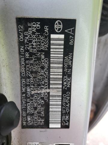 JTDKN3DU8C5479820 - 2012 TOYOTA PRIUS SILVER photo 12