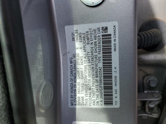 2HGFE2F59NH525542 - 2022 HONDA CIVIC SPORT SILVER photo 12