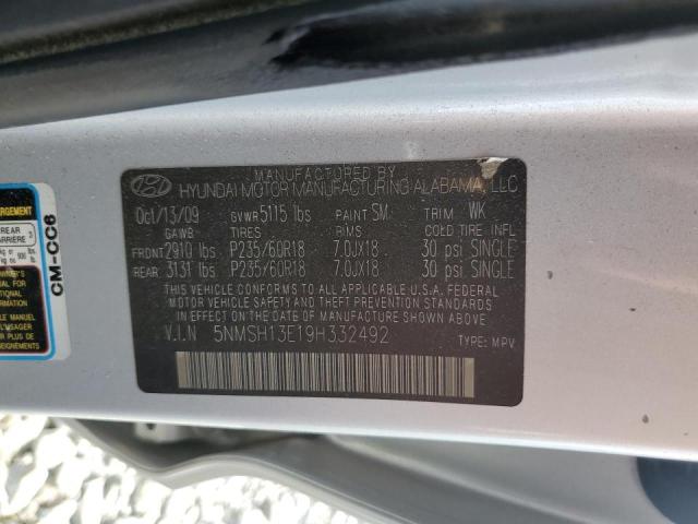 5NMSH13E19H332492 - 2009 HYUNDAI SANTA FE SE SILVER photo 12