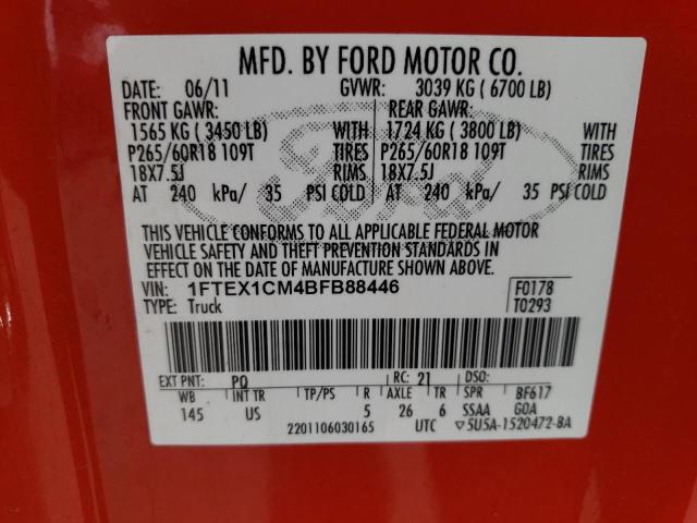 1FTEX1CM4BFB88446 - 2011 FORD F150 SUPER CAB RED photo 13