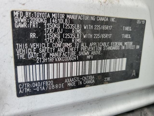 2T3H1RFVXKC006041 - 2019 TOYOTA RAV4 LE WHITE photo 12