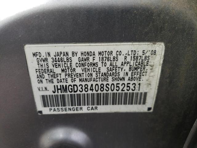 JHMGD38408S052531 - 2008 HONDA FIT SILVER photo 12