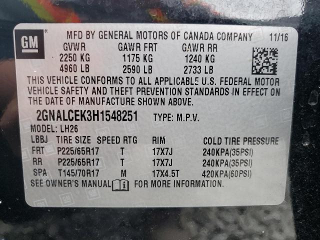 2GNALCEK3H1548251 - 2017 CHEVROLET EQUINOX LT BLACK photo 14