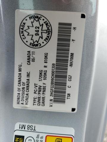 2HGFG3B99CH001359 - 2012 HONDA CIVIC EXL Gümüş foto 12