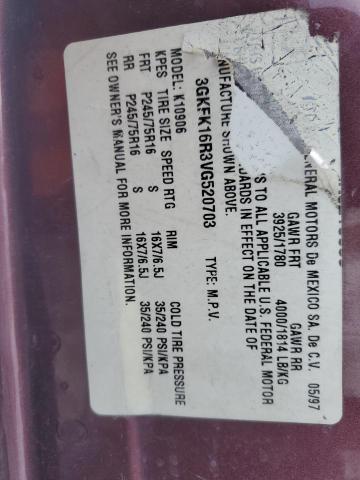 3GKFK16R3VG520703 - 1997 GMC SUBURBAN K1500 MAROON photo 13