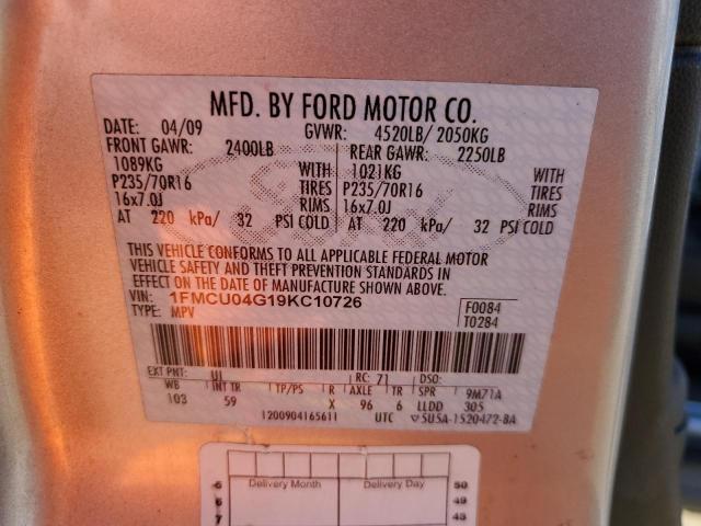 1FMCU04G19KC10726 - 2009 FORD ESCAPE LIMITED GRAY photo 12