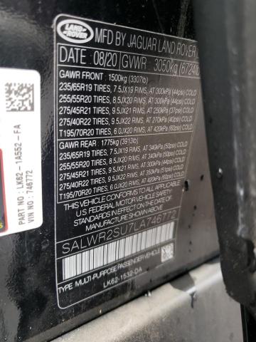 SALWR2SU7LA746772 - 2020 LAND ROVER RANGE ROVE HSE GRAY photo 13