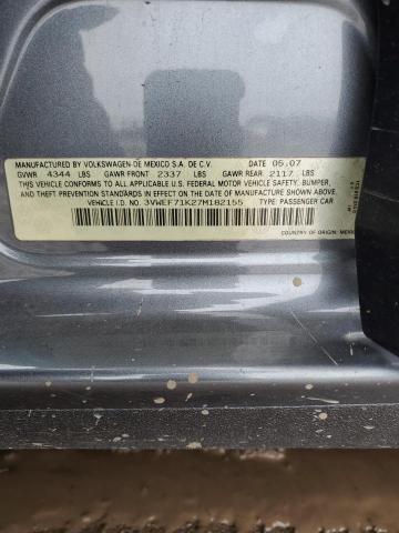 3VWEF71K27M182155 - 2007 VOLKSWAGEN JETTA WOLFSBURG 灰色 照片 13