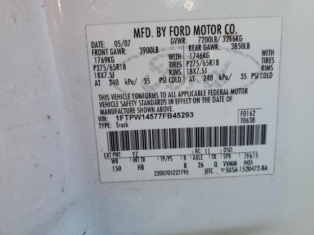 1FTPW14577FB45293 - 2007 FORD F150 SUPERCREW WHITE photo 12