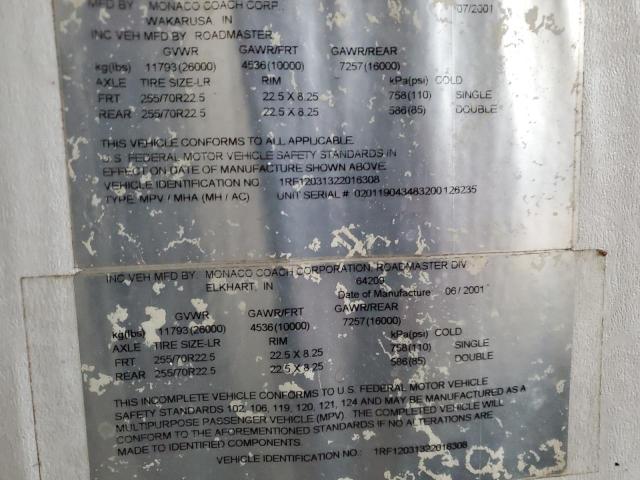 1RF12031322016308 - 2002 ROADMASTER RAIL MTRHM თეთრი ფოტო 10