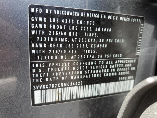 3VVRX7B2XNM034429 - 2022 VOLKSWAGEN TAOS SE GRAY photo 13