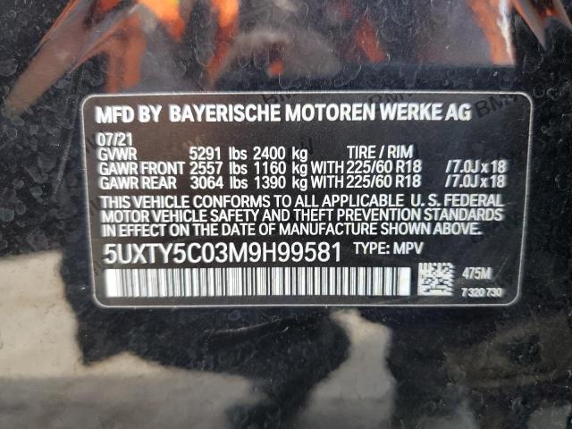 5UXTY5C03M9H99581 - 2021 BMW X3 XDRIVE30I Qara foto 13