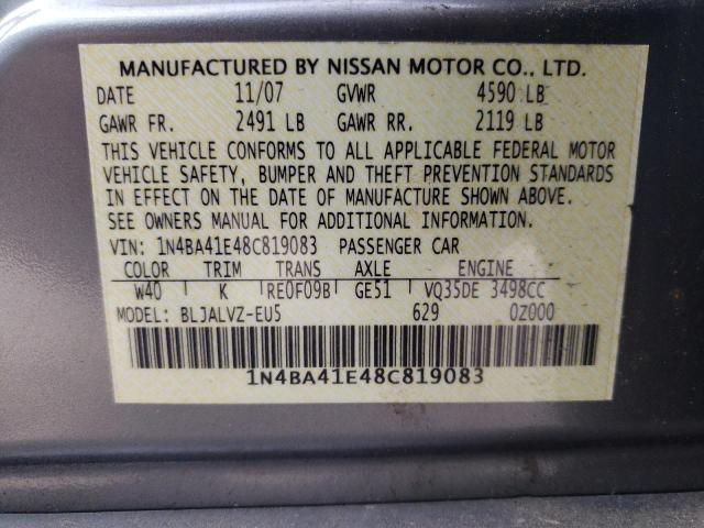 1N4BA41E48C819083 - 2008 NISSAN MAXIMA SE SILVER photo 13